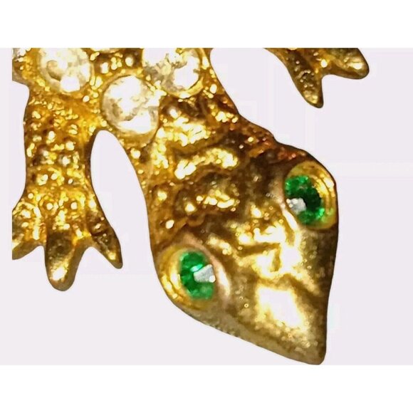 Vintage Gold Tone Lizard Brooch Pave Green White Rhinestones Textured Reptile - Picture 2 of 9